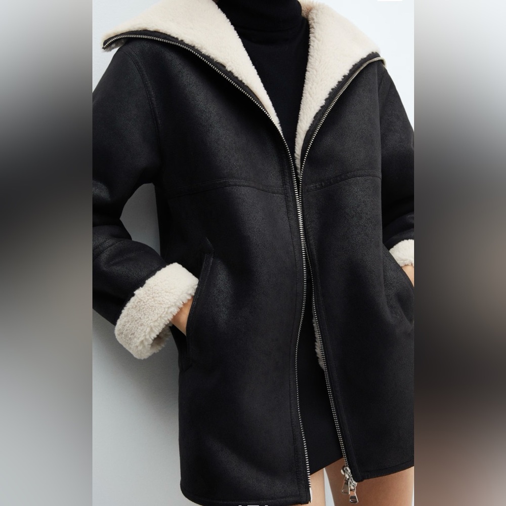 Mango Shearling-Lined Coat With Zip - image 7
